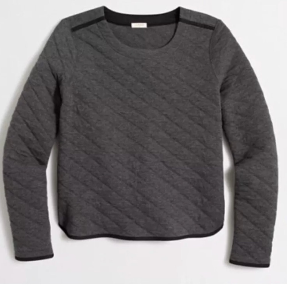 J. CREW Charcoal Gray Black Quilted Crop Sweatshirt Long Sleeves Textured Knit